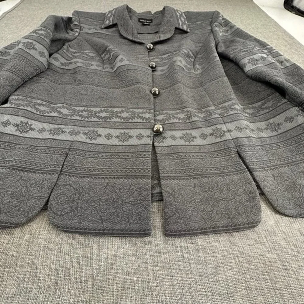 Leslie Fay Blazer Size 16 Gray Tapestry Pattern Buttons Long‎ Sleeve